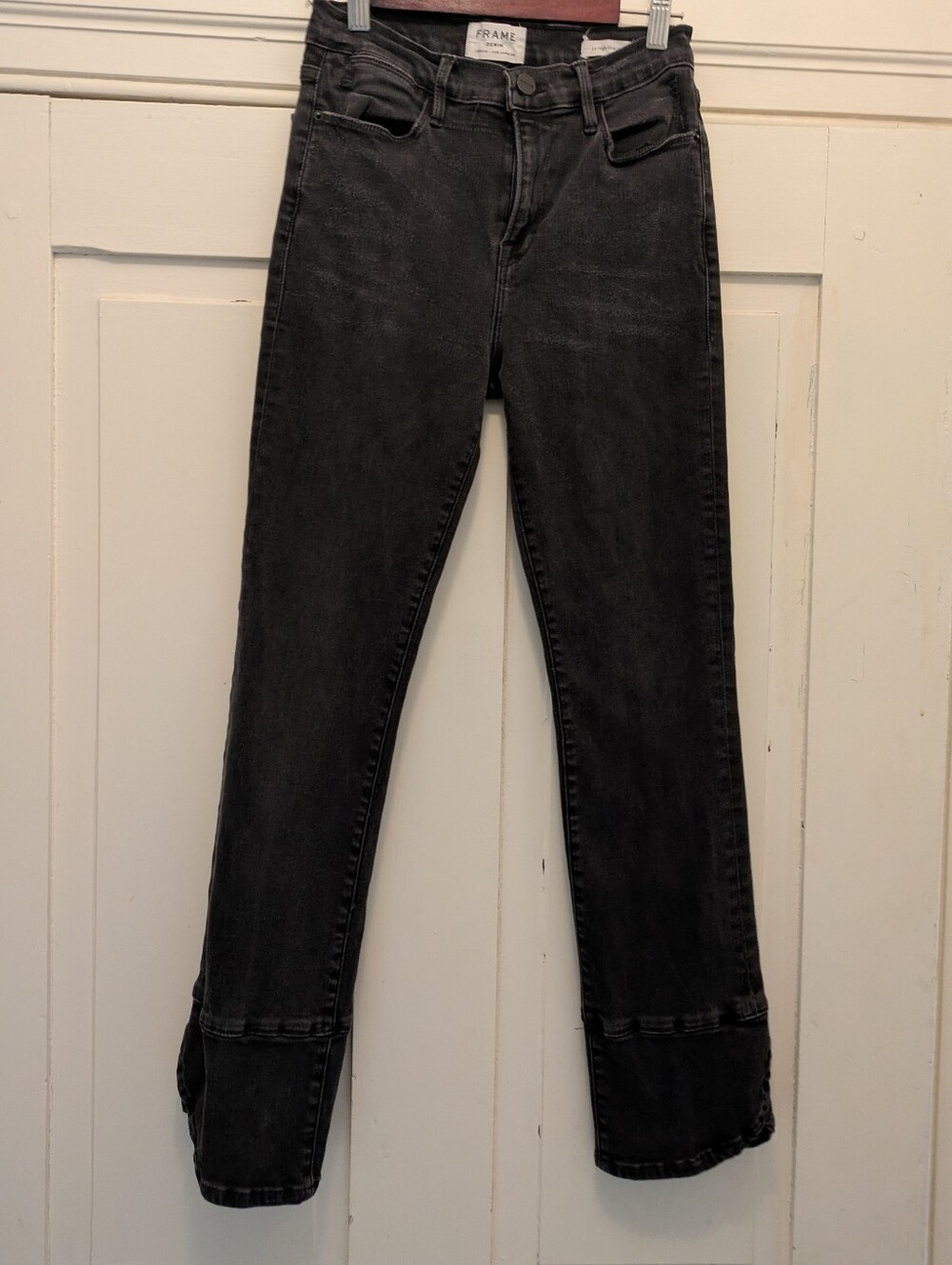 Frame Le Skinny Faded Black Denim Jeans w/ Cool Ankle Detail- 27